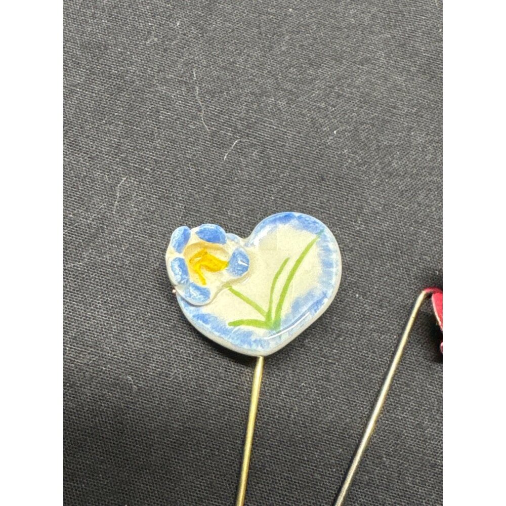 Vintage Artisan Enamel Flower Purple Iris Red Rose Floral Stick Pins Handcrafted - Picture 2 of 5